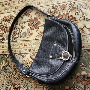 Talbots black leather shoulder purse, button closure